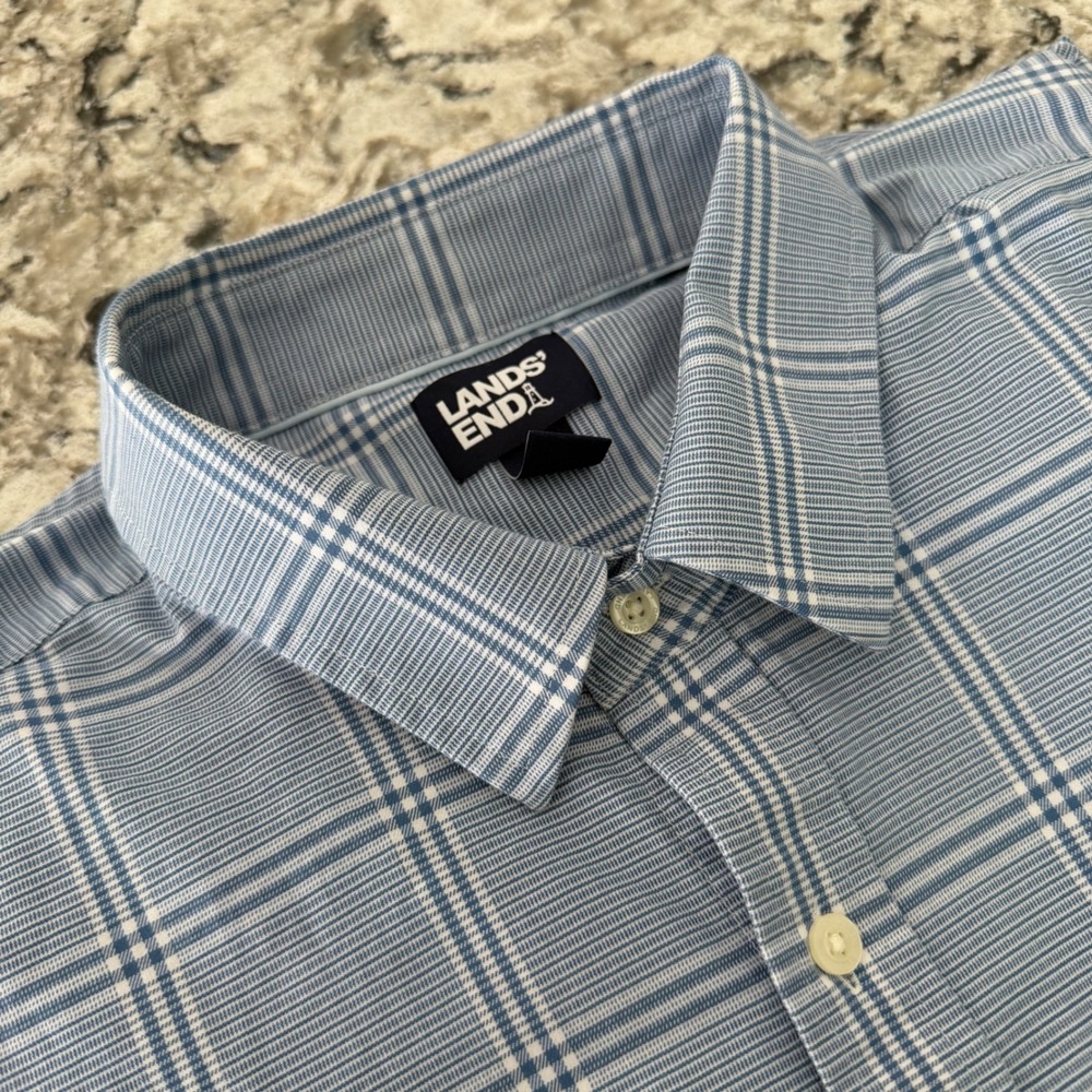 Lands' End Men's Blue‎ Plaid Button Down Long Sleeve Shirt Traditional Fit XL - Picture 8 of 10